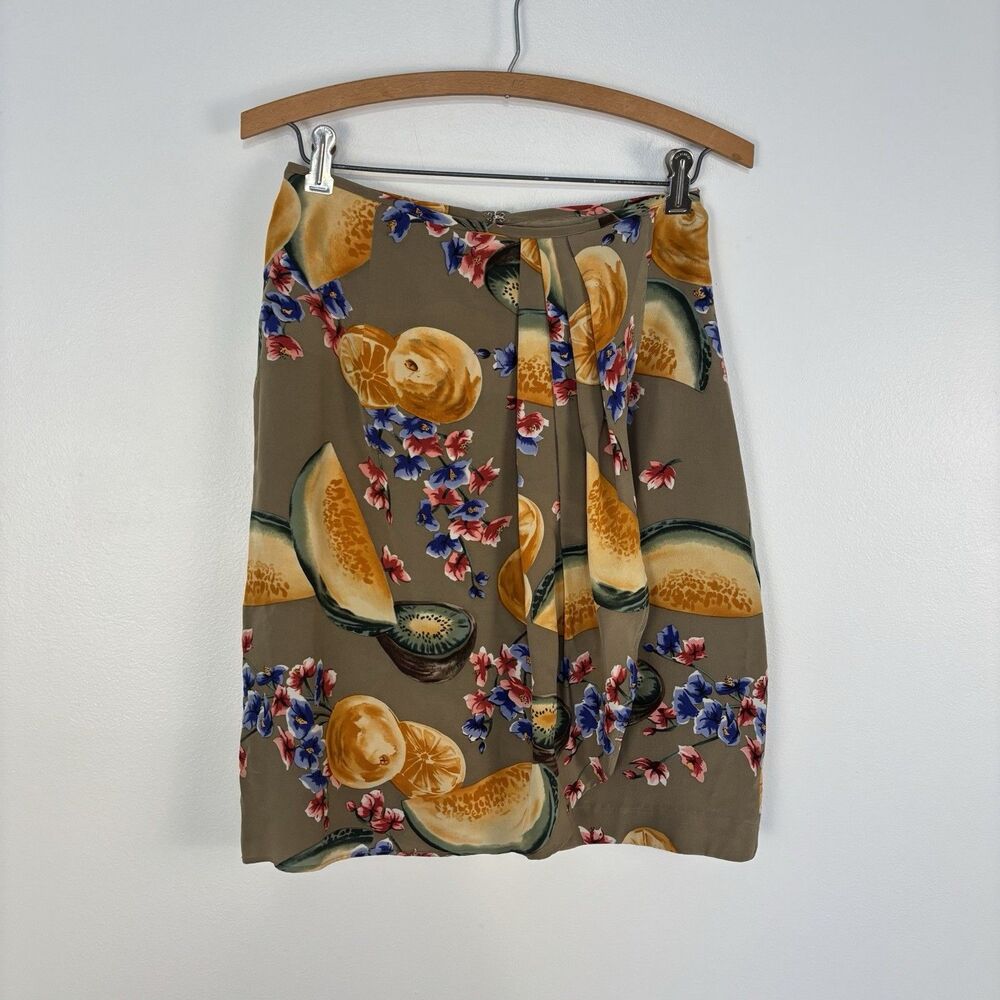 VTG J McLaughlin for Sanyo Silk Faux Wrap Womens 6 Skirt Fruit Melons